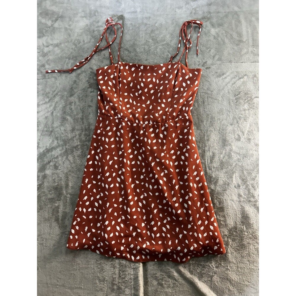 Lola Grace Women’s Medium Rust Orange Mini Dress Tie Strap Smocked Back Boho